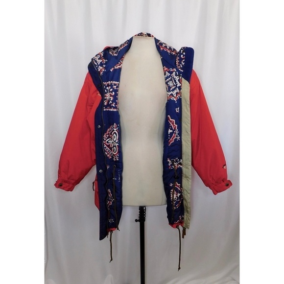 Vintage OBERMEYER Women’s Embroidered Hooded Legend Coat Jacket Red Blue Size 10 - Picture 5 of 14
